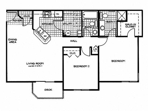 Floor plan for 2 beds, 2 baths, 1020 sqft